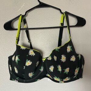Cacique Black and Yellow Floral Bra
